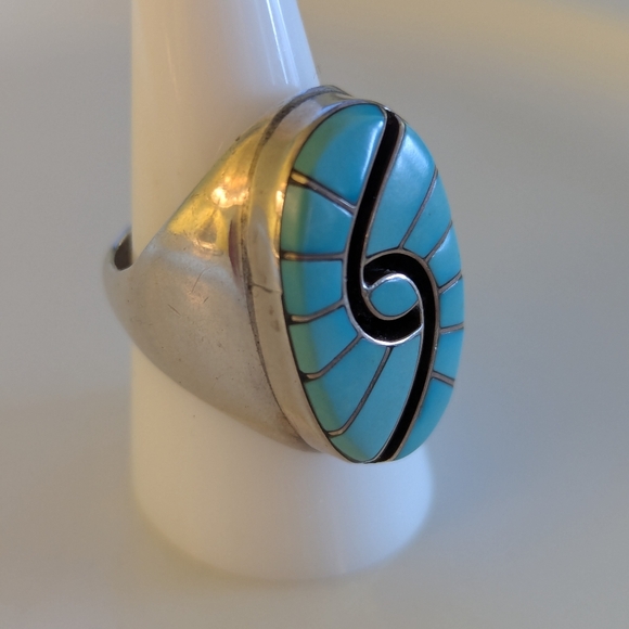 Vintage Zuni Turquoise Hummingbird Amy Quandalacy Ring Size 10 - Picture 12 of 12